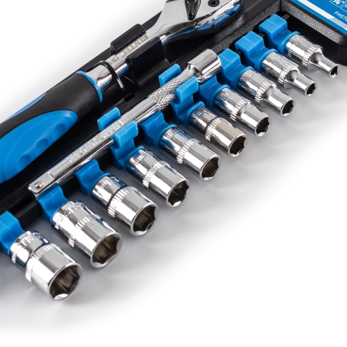 Zestaw kluczy nasadowych 12 elementów CR-V, Grzechotka 1/4" Fixtec