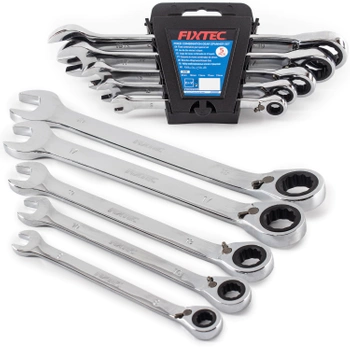 Klucze płasko-oczkowe z Grzechotką 5 elementów, stal CR-V Fixtec