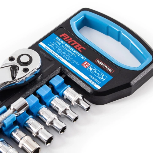 Zestaw kluczy nasadowych 12 elementów CR-V, Grzechotka 1/4" Fixtec