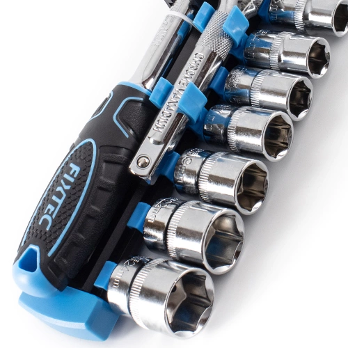 Zestaw kluczy nasadowych 12 elementów CR-V, Grzechotka 1/2" Fixtec