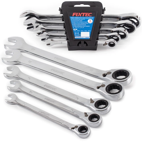 Klucze płasko-oczkowe z Grzechotką 5 elementów, stal CR-V Fixtec