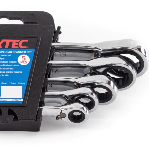 Klucze płasko-oczkowe z Grzechotką 5 elementów, stal CR-V Fixtec