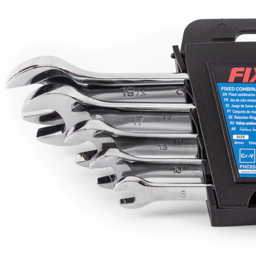 Klucze płasko-oczkowe z Grzechotką 5 elementów, stal CR-V Fixtec