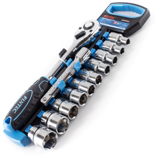 Zestaw kluczy nasadowych 12 elementów CR-V, Grzechotka 1/2" Fixtec