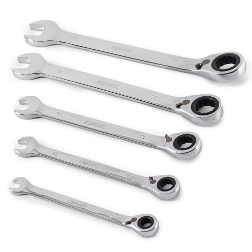 Klucze płasko-oczkowe z Grzechotką 5 elementów, stal CR-V Fixtec